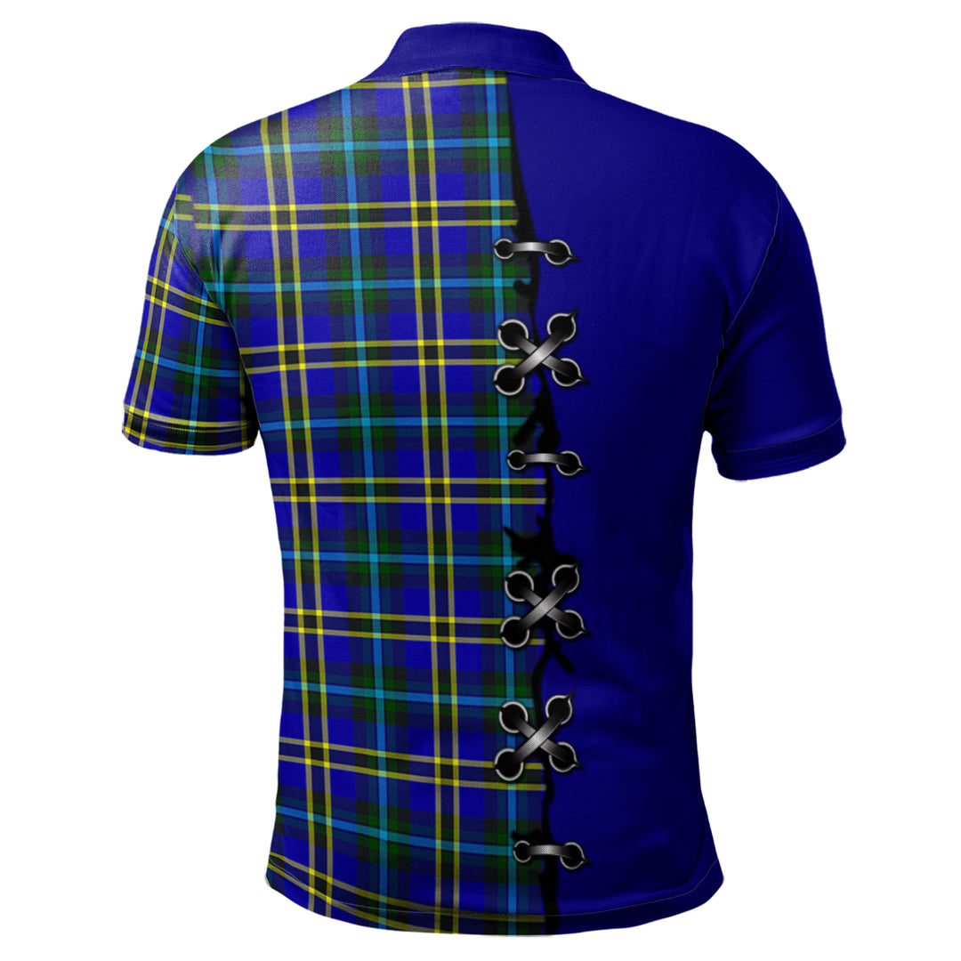 Weir Modern Tartan Polo Shirt - Lion Rampant And Celtic Thistle Style