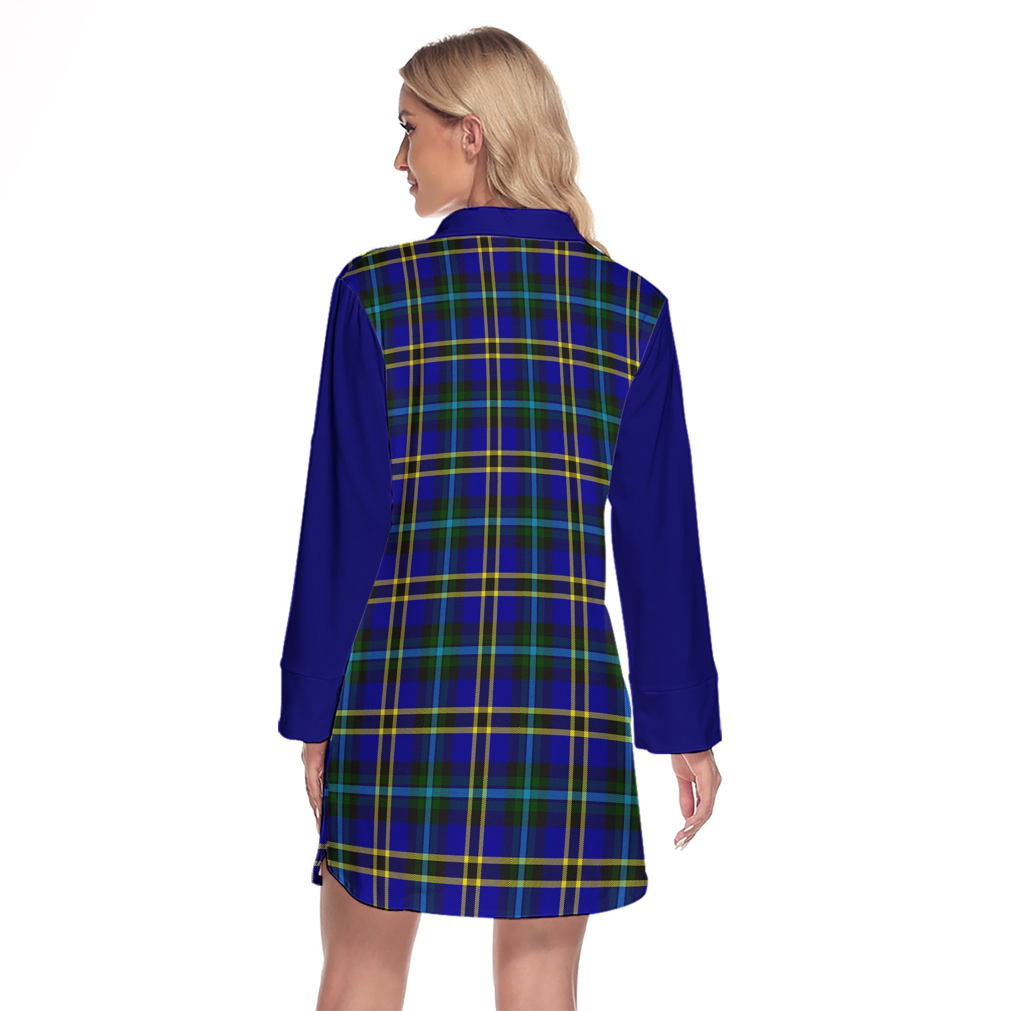 Weir Modern Tartan Women's Lapel Shirt Dress With Long Sleeve