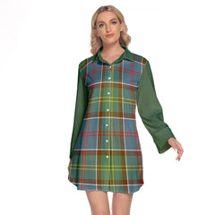 Whitelaw Tartan Women's Lapel Shirt Dress With Long Sleeve