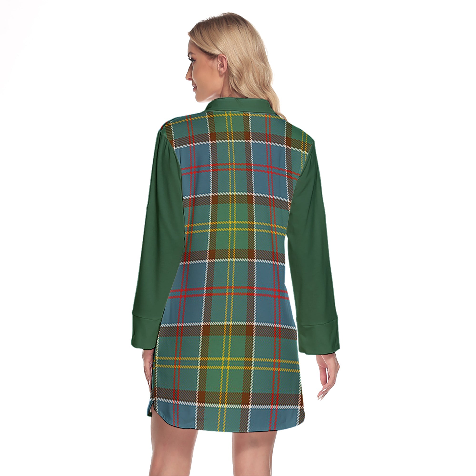 Whitelaw Tartan Women's Lapel Shirt Dress With Long Sleeve