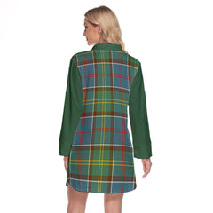 Whitelaw Tartan Women's Lapel Shirt Dress With Long Sleeve