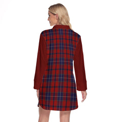 Wishart Dress Tartan Women's Lapel Shirt Dress With Long Sleeve