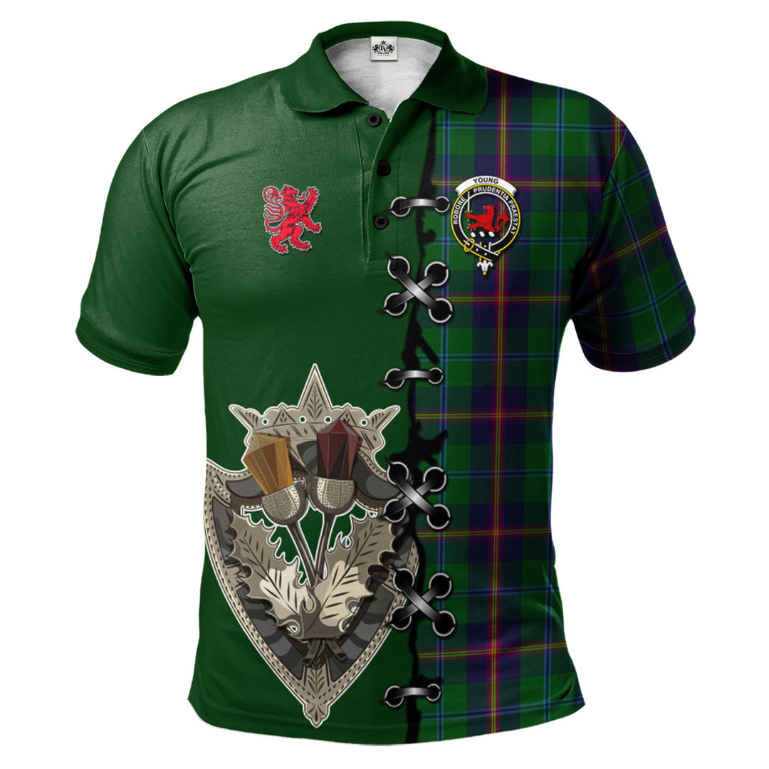 Young Tartan Polo Shirt - Lion Rampant And Celtic Thistle Style